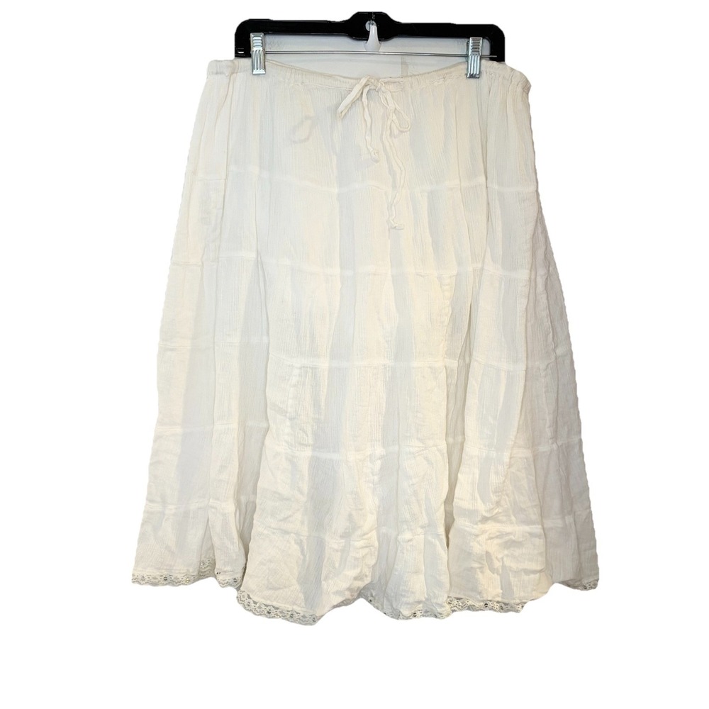 Real Clothing Co‎ Tiered Gauzy Cotton Maxi Skirt Y2K 90s Sequin lace Trim Fairy